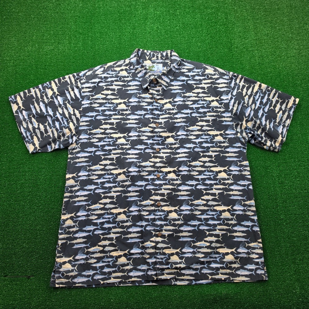 AFTCO Bluewater Performance Fishing Shirt Mens 2XL Pelagic Marlin Tuna AOP